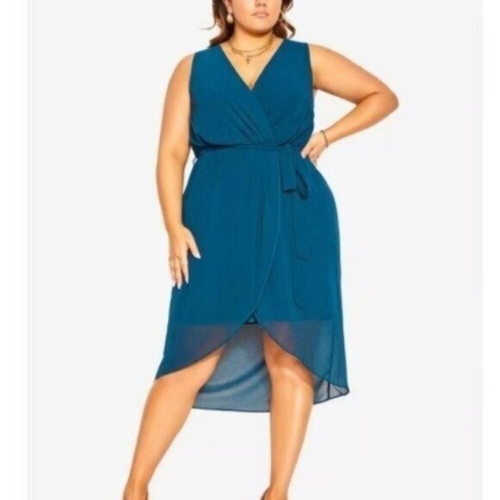 City Chic Teal/Green Sexy Waist Tie Sexy Dress Size 22 NWT